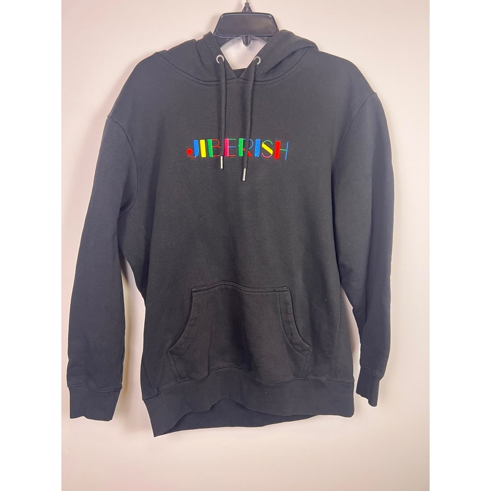 Jiberish Black Rainbow‎ Embroidered Logo Pullover Hoodie Streetwear Sz L